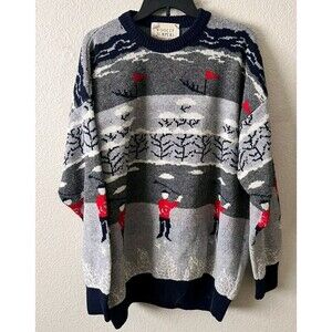 Woolly Jumpers Men XL Pure New Wool Sweater Blue Gray Golf Winter Snow